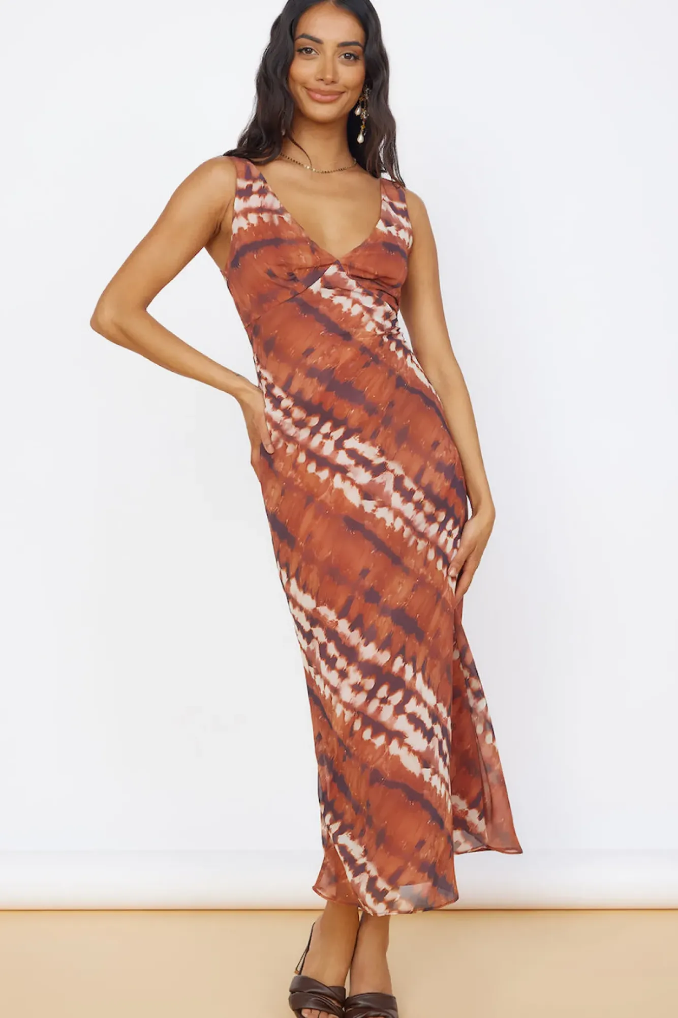 Vacation Dresses|Multipattern Dresses>Hello Molly Sweet Reflections Maxi Dress Brown