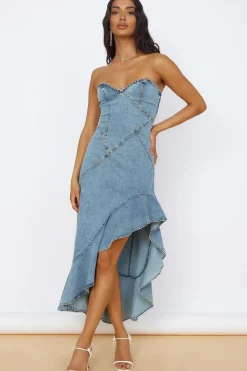 Vacation Dresses|Brunch Dresses>Hello Molly Sweet Surprises Midi Dress Denim