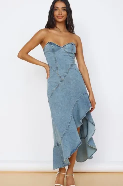 Vacation Dresses|Brunch Dresses>Hello Molly Sweet Surprises Midi Dress Denim