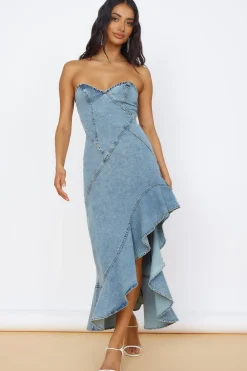Vacation Dresses|Brunch Dresses>Hello Molly Sweet Surprises Midi Dress Denim