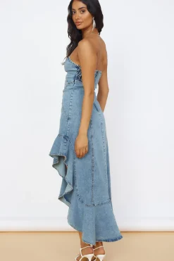 Vacation Dresses|Brunch Dresses>Hello Molly Sweet Surprises Midi Dress Denim