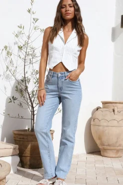 Cropped>Hello Molly Talking Business Crop Top White Stripe