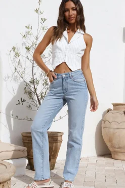 Cropped>Hello Molly Talking Business Crop Top White Stripe