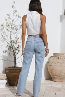 Cropped>Hello Molly Talking Business Crop Top White Stripe