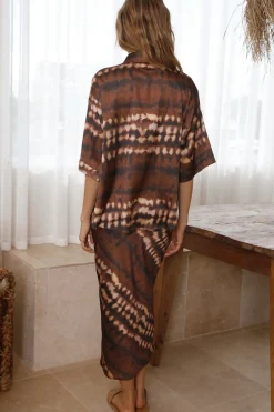Cropped|Skirt And Top Sets>Hello Molly Talk It Up Set Brown Print