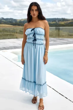 Cocktail Dresses|Brunch Dresses>Hello Molly Talulah Strapless Maxi Dress Blue