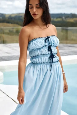 Cocktail Dresses|Brunch Dresses>Hello Molly Talulah Strapless Maxi Dress Blue