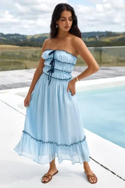 Cocktail Dresses|Brunch Dresses>Hello Molly Talulah Strapless Maxi Dress Blue