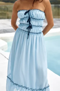 Cocktail Dresses|Brunch Dresses>Hello Molly Talulah Strapless Maxi Dress Blue