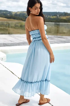 Cocktail Dresses|Brunch Dresses>Hello Molly Talulah Strapless Maxi Dress Blue