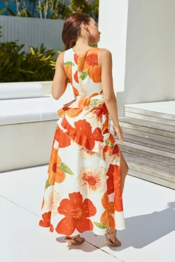 Vacation Dresses|Spring Break Dresses>Hello Molly Tangerine Trees Maxi Dress Orange