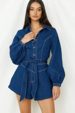 Rompers>Hello Molly Tell It All Romper Denim