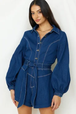 Rompers>Hello Molly Tell It All Romper Denim