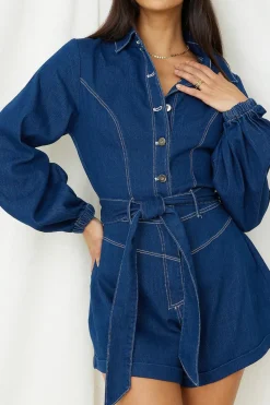 Rompers>Hello Molly Tell It All Romper Denim