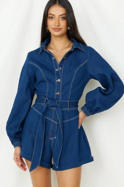 Rompers>Hello Molly Tell It All Romper Denim