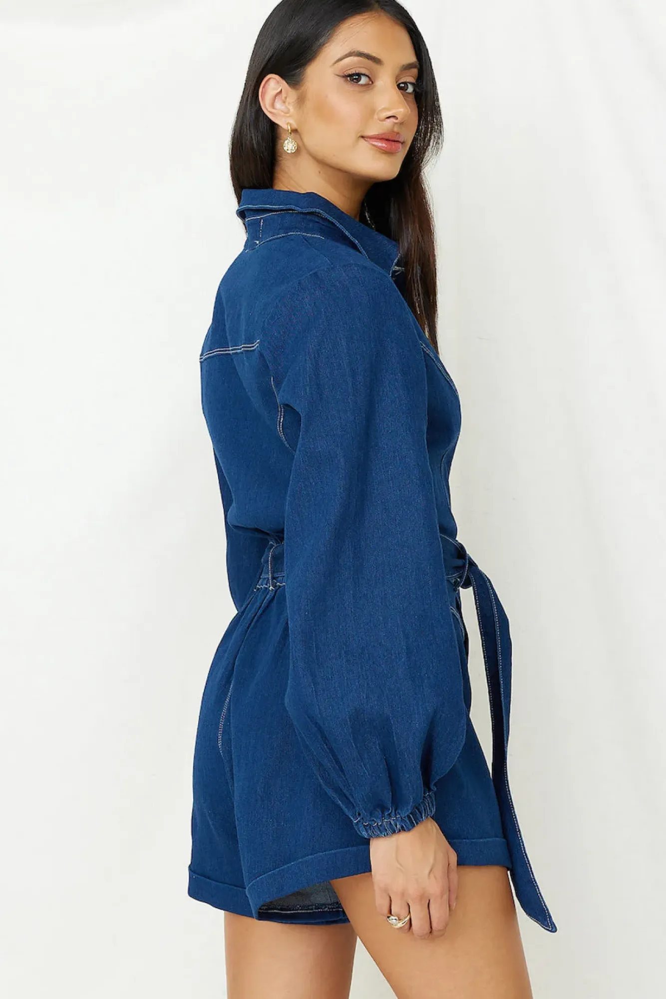 Rompers>Hello Molly Tell It All Romper Denim