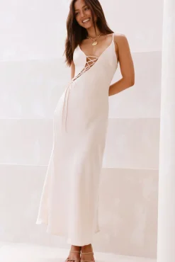 Formal Dresses|Summer Dresses>Hello Molly Teresa Satin Maxi Dress Champagne