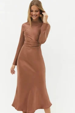 Wedding Guest Dresses|Cocktail Dresses>Hello Molly The Forget Me Not Satin Maxi Dress Brown