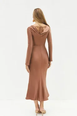 Wedding Guest Dresses|Cocktail Dresses>Hello Molly The Forget Me Not Satin Maxi Dress Brown