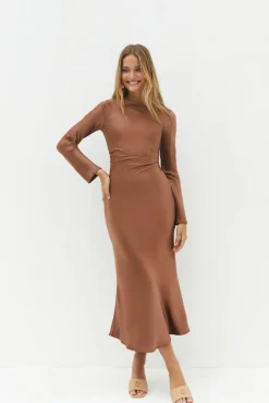 Wedding Guest Dresses|Cocktail Dresses>Hello Molly The Forget Me Not Satin Maxi Dress Brown