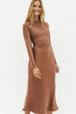 Wedding Guest Dresses|Cocktail Dresses>Hello Molly The Forget Me Not Satin Maxi Dress Brown