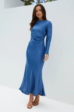 Wedding Guest Dresses|Cocktail Dresses>Hello Molly The Forget Me Not Satin Midi Dress Navy