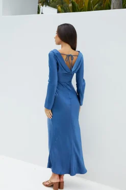 Wedding Guest Dresses|Cocktail Dresses>Hello Molly The Forget Me Not Satin Midi Dress Navy