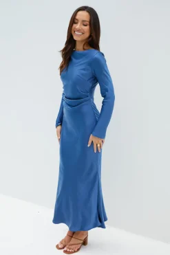 Wedding Guest Dresses|Cocktail Dresses>Hello Molly The Forget Me Not Satin Midi Dress Navy