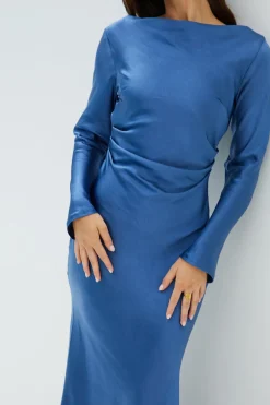 Wedding Guest Dresses|Cocktail Dresses>Hello Molly The Forget Me Not Satin Midi Dress Navy