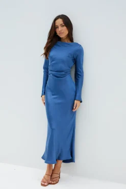 Wedding Guest Dresses|Cocktail Dresses>Hello Molly The Forget Me Not Satin Midi Dress Navy
