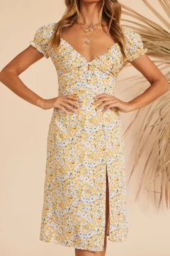 Spring Break Dresses|Summer Dresses>Hello Molly Thinking Of The Past Midi Dress Yellow