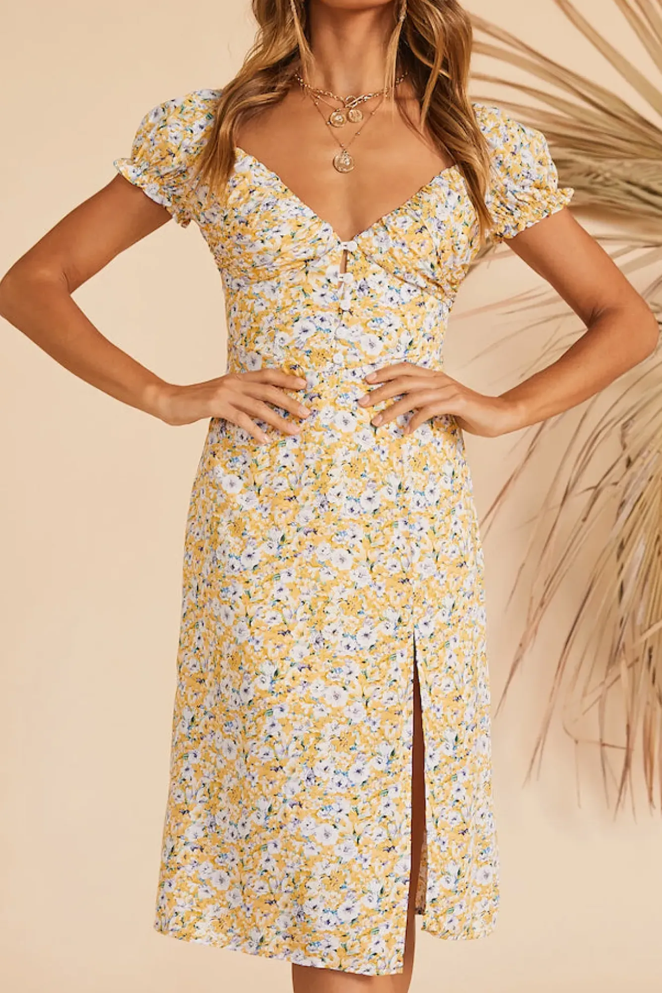 Spring Break Dresses|Summer Dresses>Hello Molly Thinking Of The Past Midi Dress Yellow