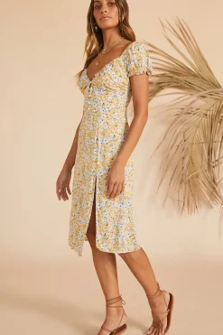 Spring Break Dresses|Summer Dresses>Hello Molly Thinking Of The Past Midi Dress Yellow
