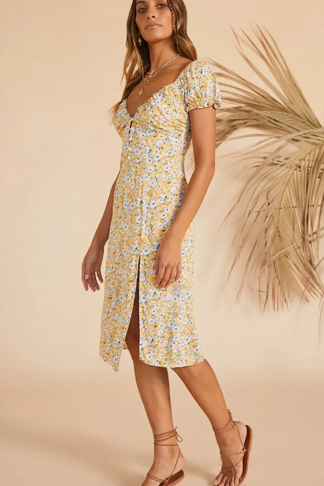 Spring Break Dresses|Summer Dresses>Hello Molly Thinking Of The Past Midi Dress Yellow