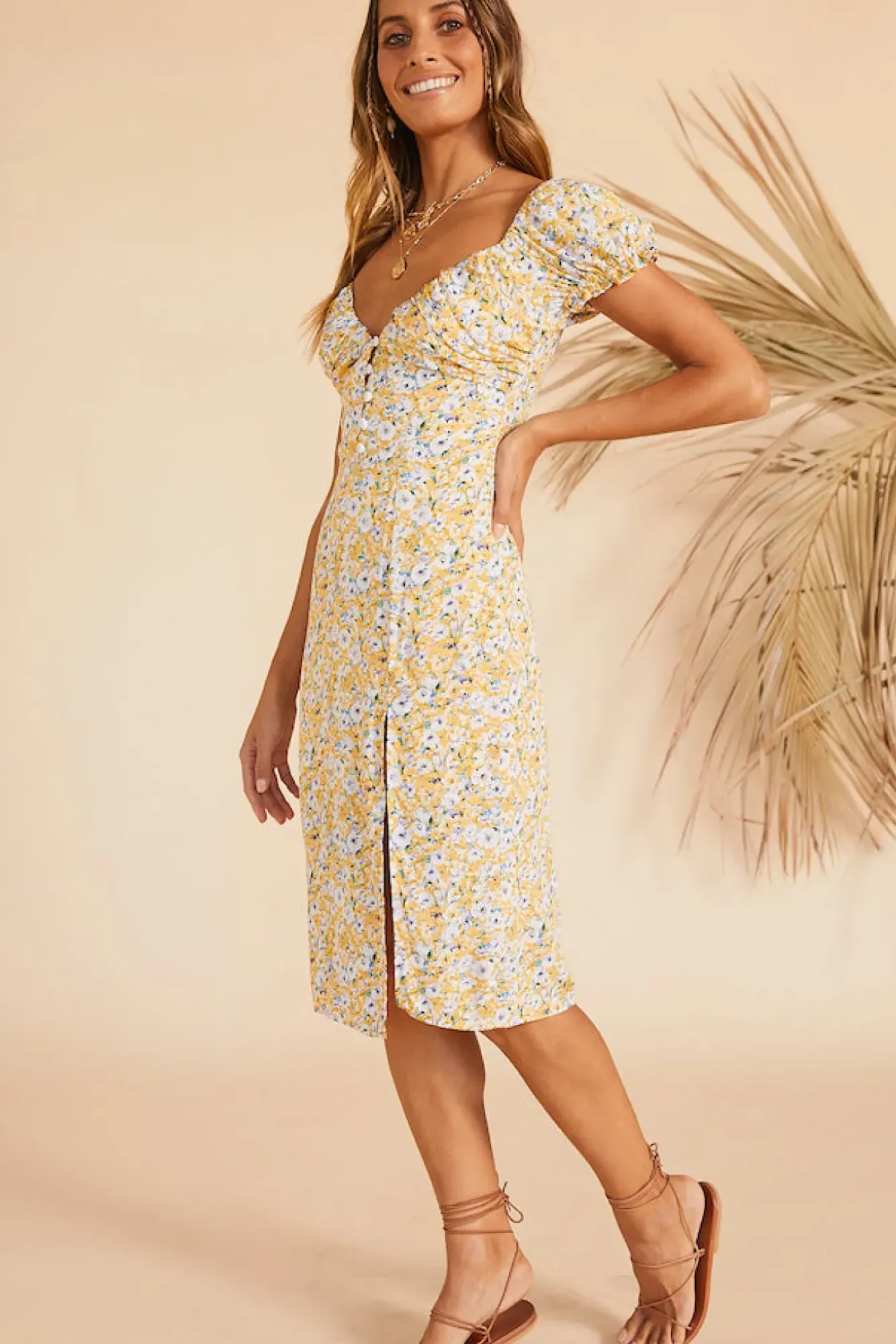 Spring Break Dresses|Summer Dresses>Hello Molly Thinking Of The Past Midi Dress Yellow