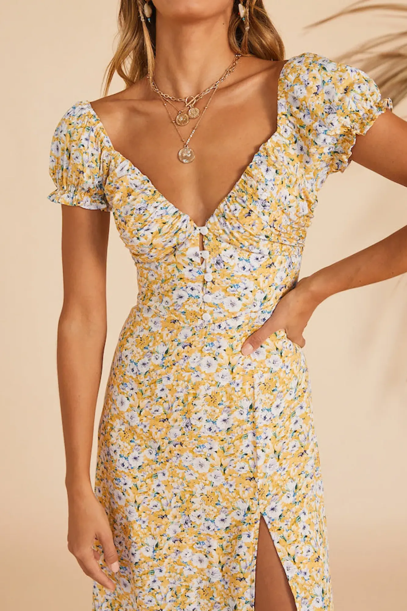 Spring Break Dresses|Summer Dresses>Hello Molly Thinking Of The Past Midi Dress Yellow