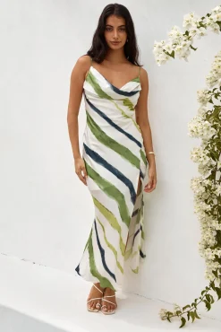 Cocktail Dresses|Brunch Dresses>Hello Molly Thinking Of You Satin Maxi Dress Green