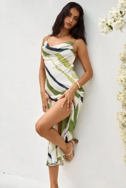 Cocktail Dresses|Brunch Dresses>Hello Molly Thinking Of You Satin Maxi Dress Green