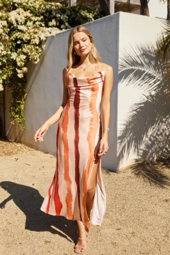 Cocktail Dresses|Summer Dresses>Hello Molly Thinking Of You Satin Maxi Dress Orange
