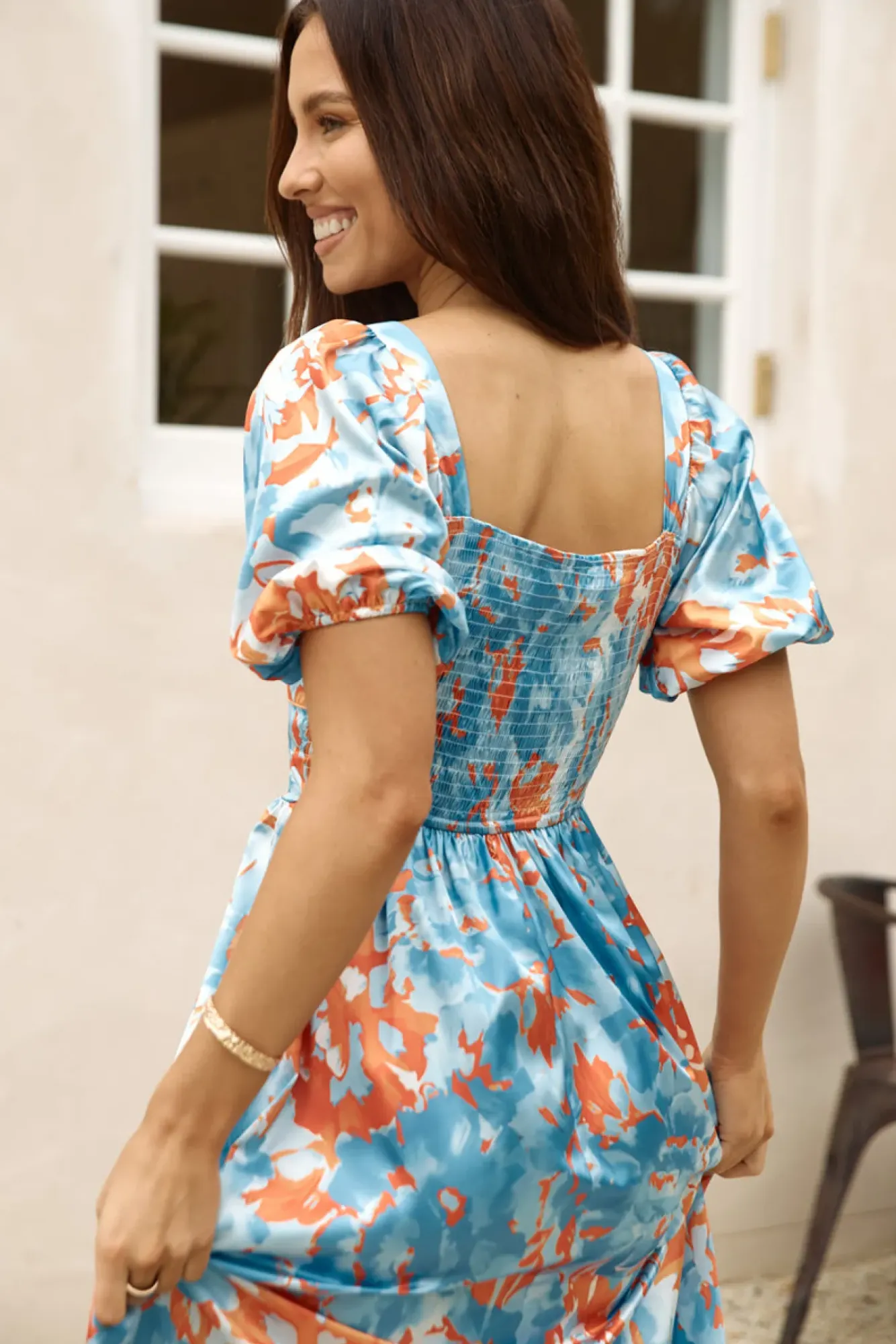 Vacation Dresses|Brunch Dresses>Hello Molly Through Oceans Satin Maxi Dress Blue