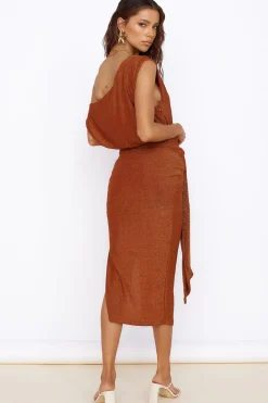 Cocktail Dresses|Summer Dresses>Hello Molly Thunderstorm Midi Dress Brown