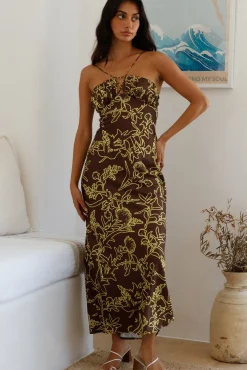 Date Night Dresses|Casual Dresses>Hello Molly Timeless Connections Midi Dress Brown