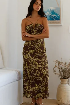 Date Night Dresses|Casual Dresses>Hello Molly Timeless Connections Midi Dress Brown