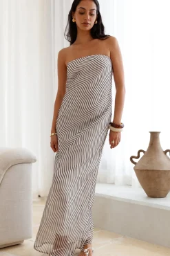 Cocktail Dresses|Vacation Dresses>Hello Molly Timeless Grace Strapless Maxi Dress Brown