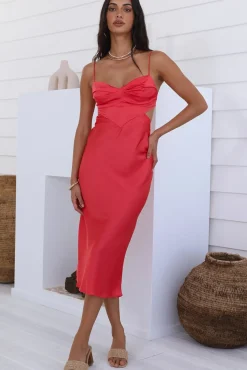 Date Night Dresses|Satin Dresses>Hello Molly Tranquil Evenings Midi Dress Pink