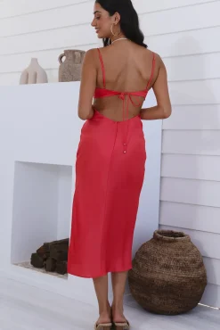 Date Night Dresses|Satin Dresses>Hello Molly Tranquil Evenings Midi Dress Pink