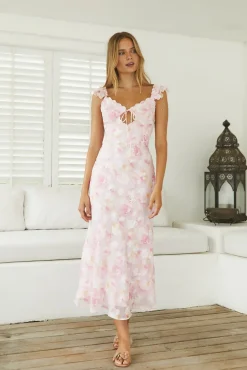 Maxi Dresses|Summer Dresses>Hello Molly Tranquil Petal Floral Midi Dress Pink