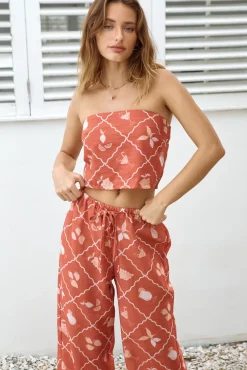Cropped>Hello Molly Tropical Punch Strapless Crop Top Orange