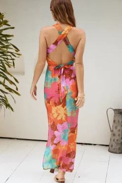 Vacation Dresses|Summer Dresses>Hello Molly Tropical Retreat Halter Maxi Dress Pink