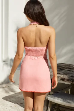 Vacation Dresses|Spring Break Dresses>Hello Molly Tropical Treasures Halter Mini Dress Pink